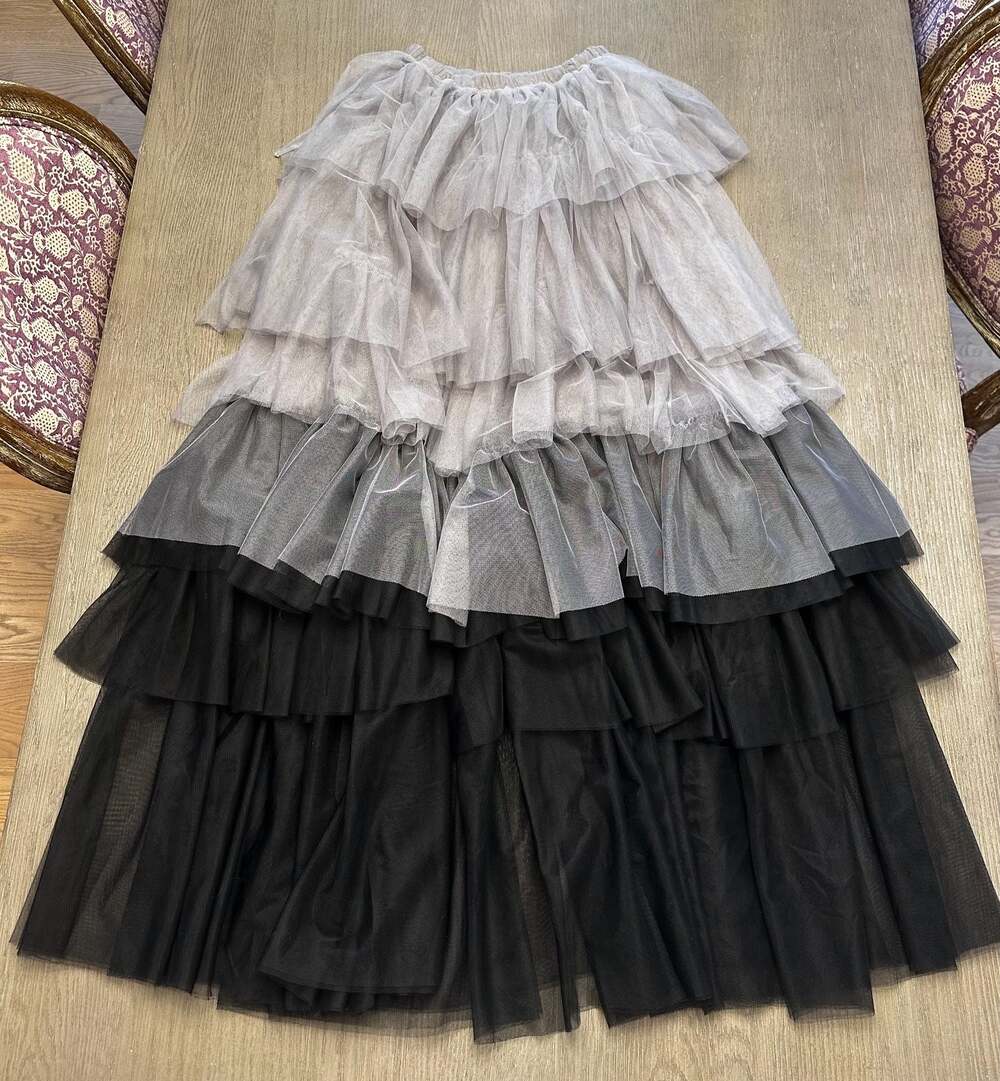Free People Tulle Much Half Maxi Skirt Ombre Gray Black Tiered Ruffle Tulle S - Picture 6 of 8